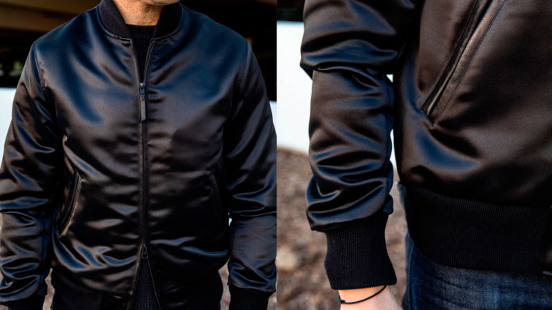 Sukajan Leather-Trimmed Satin Bomber Jacket