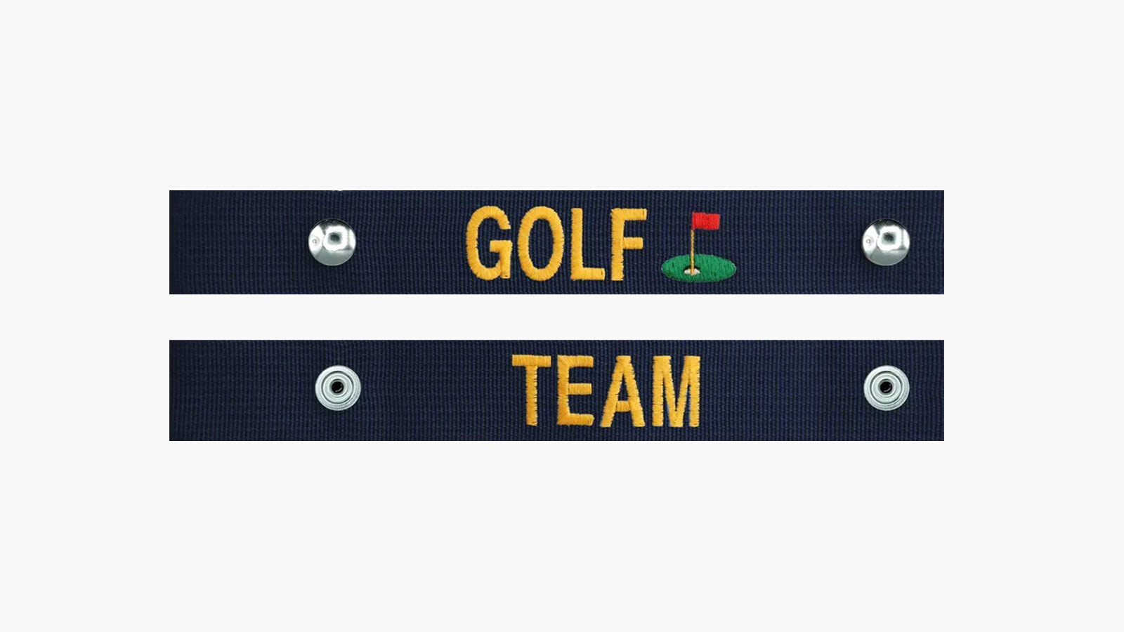 Visitag Snap Bag Tag with embroidered Golf Team design, a durable and customizable luggage tag for the best travel gifts list.