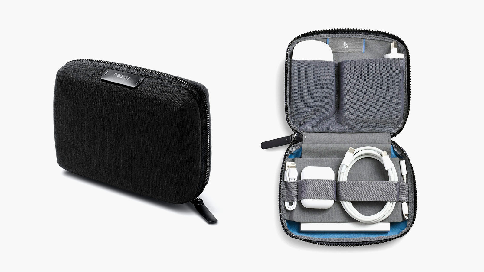 Bellroy Tech Kit Compact in black, a refined tech organizer for cables and chargers from the best travel gifts roundup.