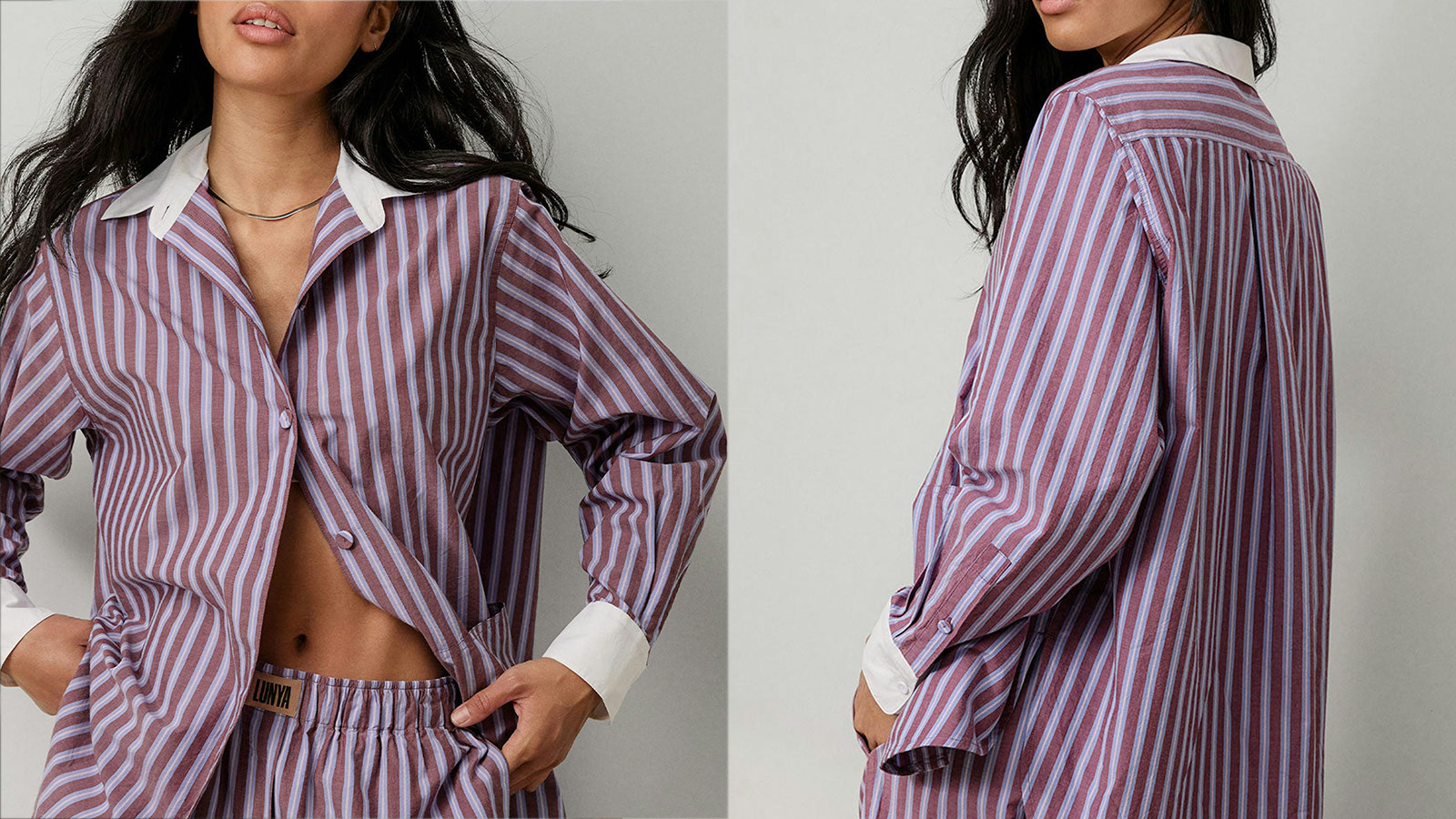 Striped cotton pajama set in purple and white, stylish sleepwear in the best holiday gifts for women guide