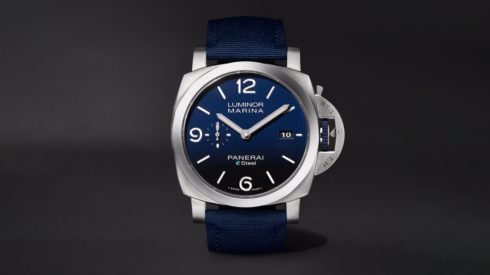 A sustainable luxury watch on a dark background