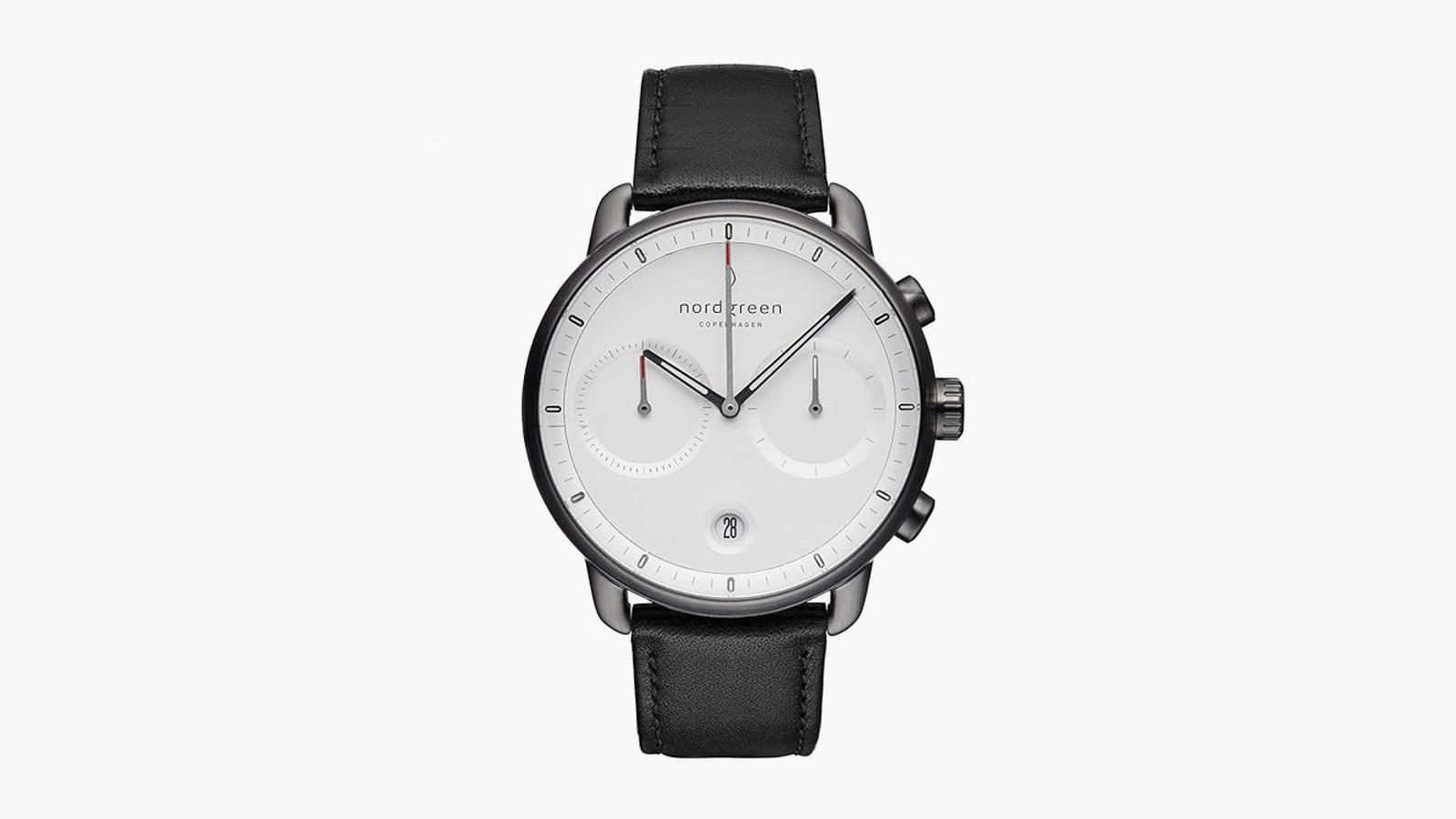 a simple men's watch with a black band and white face