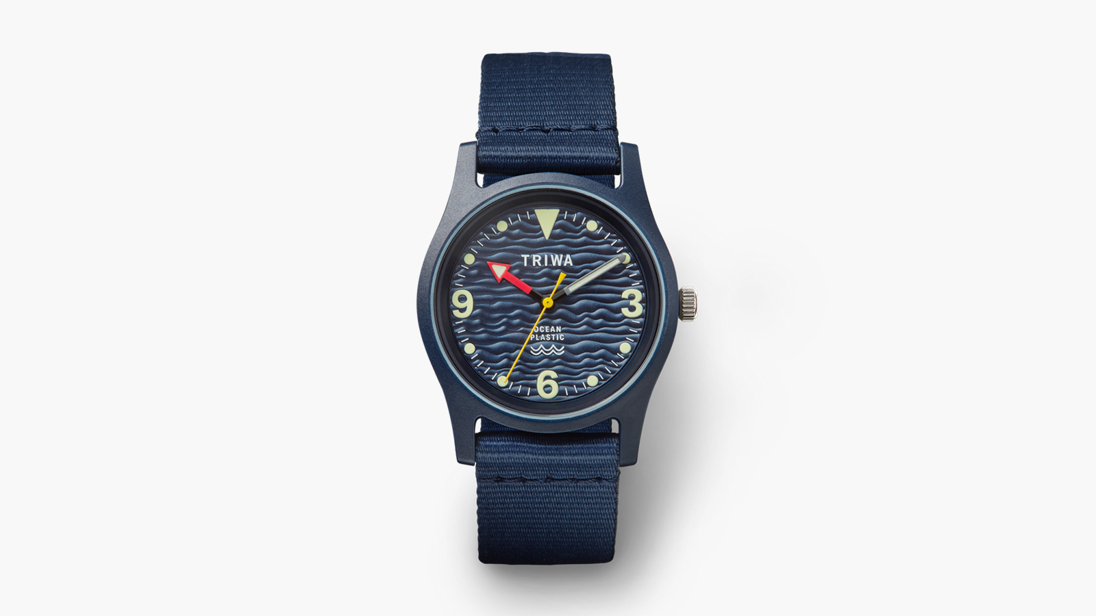 a navy blue men's watch on a white background