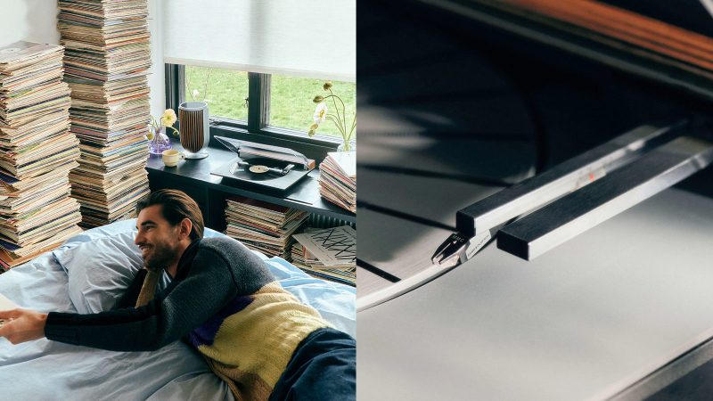 The Bang & Olufsen Beogram 3000c pairs with two Beolab 8 stereo speakers.