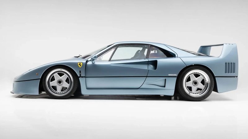 A 1992 Ferrari F40 “Blue Chip F40” in Azzurro Hyperion with blue Alcantara interior is up for auction.