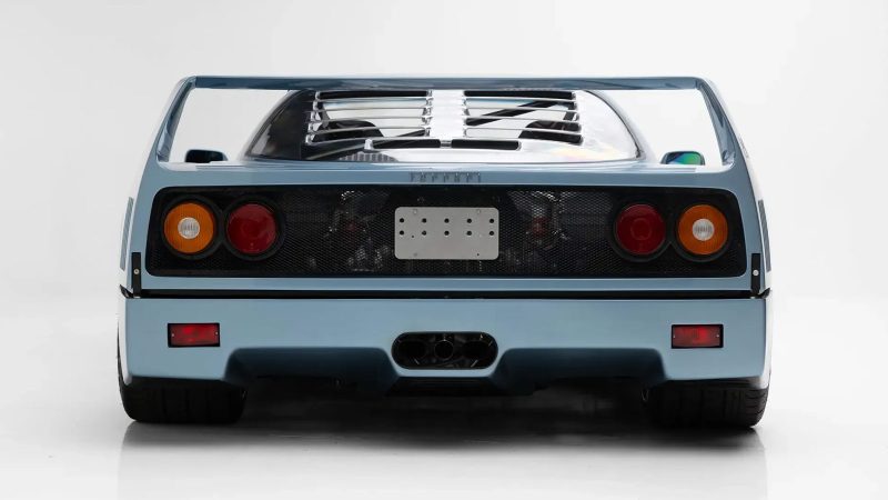 A 1992 Ferrari F40 “Blue Chip F40” in Azzurro Hyperion with blue Alcantara interior is up for auction.
