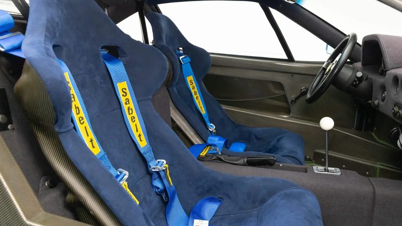 A 1992 Ferrari F40 “Blue Chip F40” in Azzurro Hyperion with blue Alcantara interior is up for auction.
