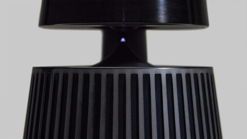 Bang & Olufsen’s Beosound 2 Vollebak Edition speaker with scorched anodized aluminum finish and 360° sound in a conical space-age design.