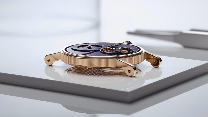 Breguet Classique Tourbillon Sidéral 7255 in 38 mm gold case, floating sapphire‑bridge flying tourbillon over aventurine enamel star sky dial.
