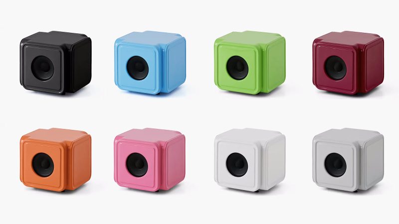 Caliper x Alaska Alaska AA67 sculptural bookshelf speaker in bold color with curved, kiosk-inspired design.