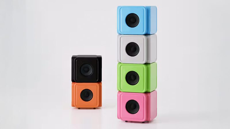 Caliper x Alaska Alaska AA67 sculptural bookshelf speaker in bold color with curved, kiosk-inspired design.