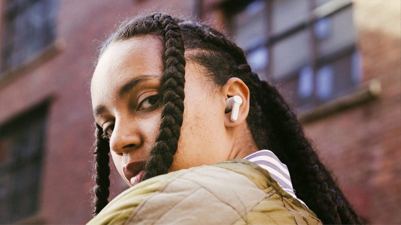Cambridge Audio Melomania A100 high-fidelity true‑wireless earbuds with hybrid ANC, Class AB amplification, LDAC, and aptX Lossless codecs in charging case.