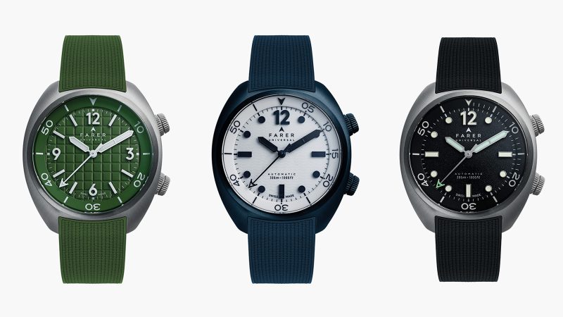 Farer introduces the latest trio of Aqua Compressors—Endeavour, Endeavour Ocean Blue, and Hecla Hunter Green.
