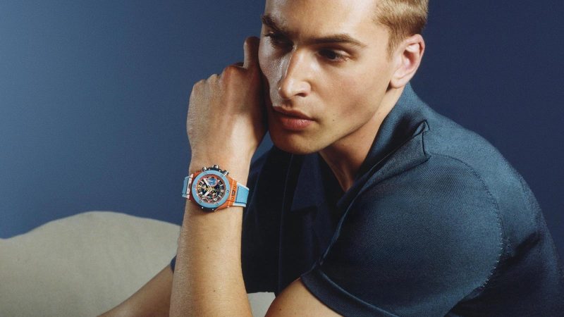 The Hublot Big Bang Unico Summer 2025 is a bold chronograph crafted in vibrant orange and sky-blue ceramic.
