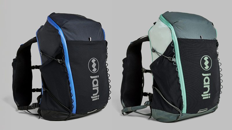 Janji Revy Pack ultra-light running vest with breathable mesh, hydration compatibility, and trail-ready storage for endurance and mountain runners.
