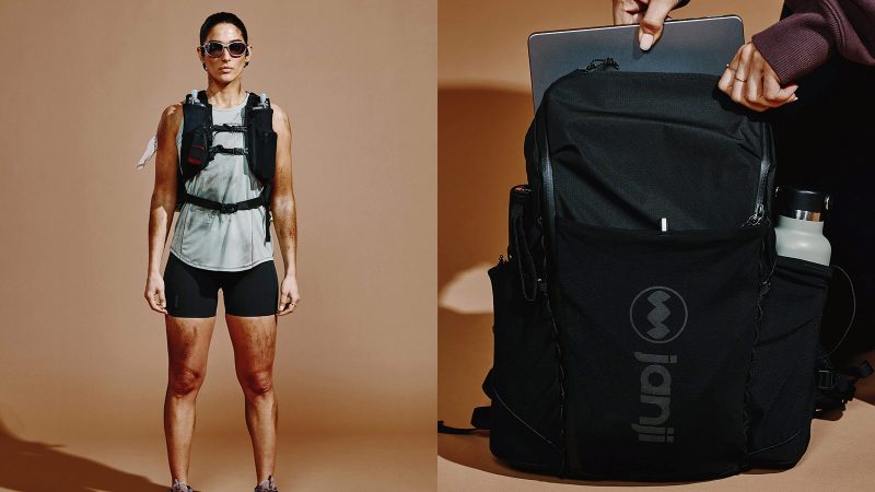 Janji Revy Pack ultra-light running vest with breathable mesh, hydration compatibility, and trail-ready storage for endurance and mountain runners.