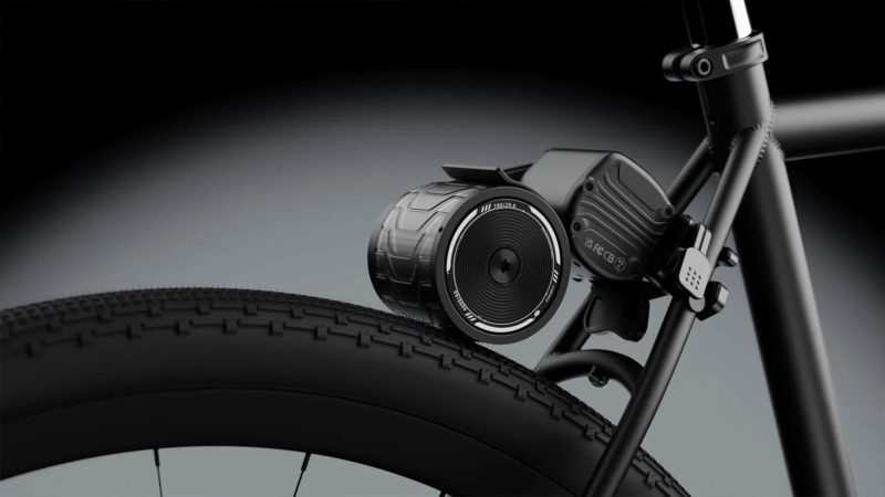 The Kamingo e-Bike Converter kit attaches to the rear wheel via handlebar control and features a bottle-shaped battery, making it ideal for commuter bicycles.