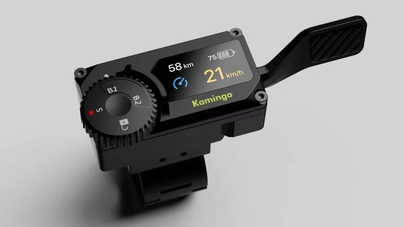 The Kamingo e-Bike Converter kit attaches to the rear wheel via handlebar control and features a bottle-shaped battery, making it ideal for commuter bicycles.