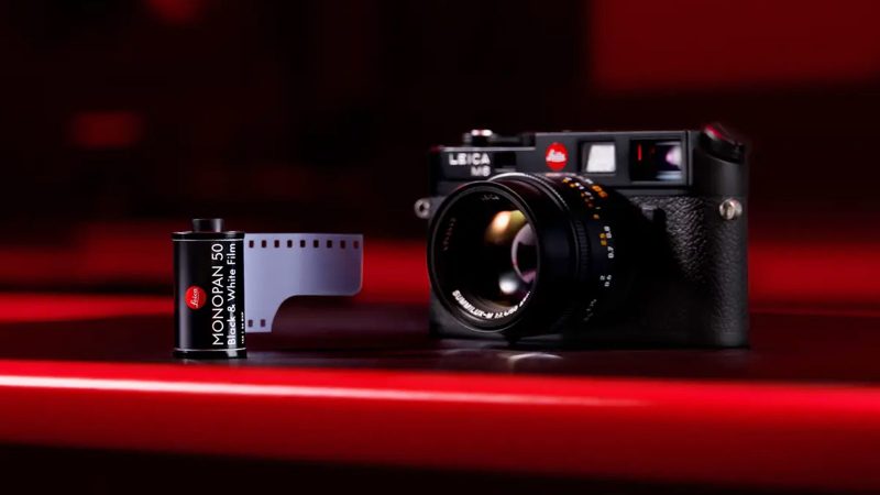 Leica's MONOPAN 50 black and white ISO 50 film emphasizes fine grain quality and professional analog photography aesthetics.