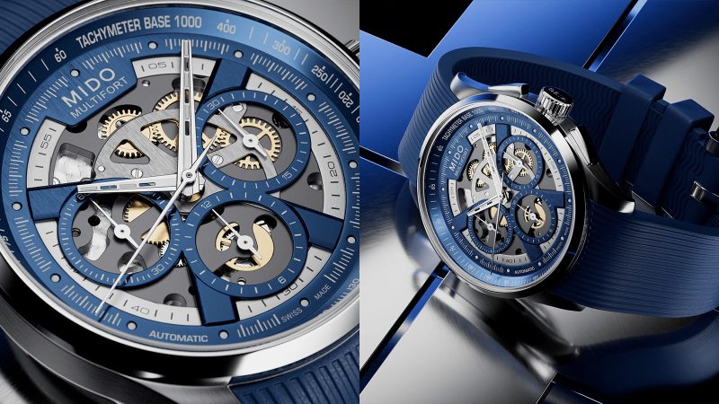MIDO's Multifort Skeleton Chronograph sports a skeletonized dial and a 60-hour power reserve.