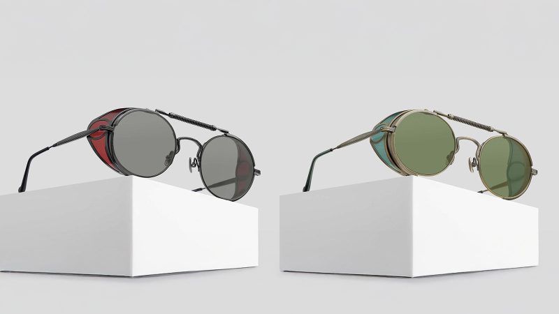 Matsuda's Heritage Collection 2809H-V2 round sunglasses feature titanium frames, Japanese acetate, and side shields.