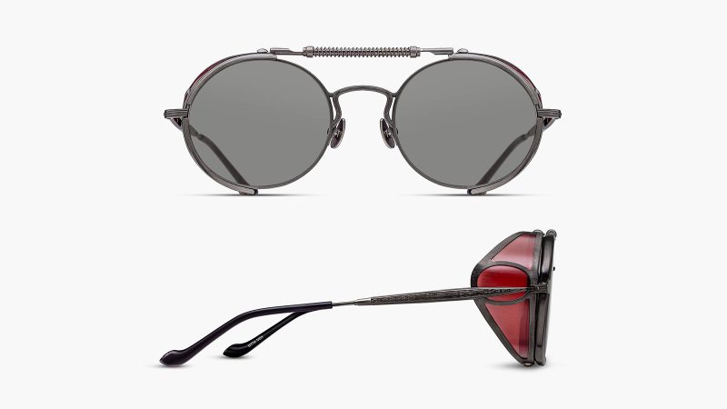 Matsuda's Heritage Collection 2809H-V2 round sunglasses feature titanium frames, Japanese acetate, and side shields.