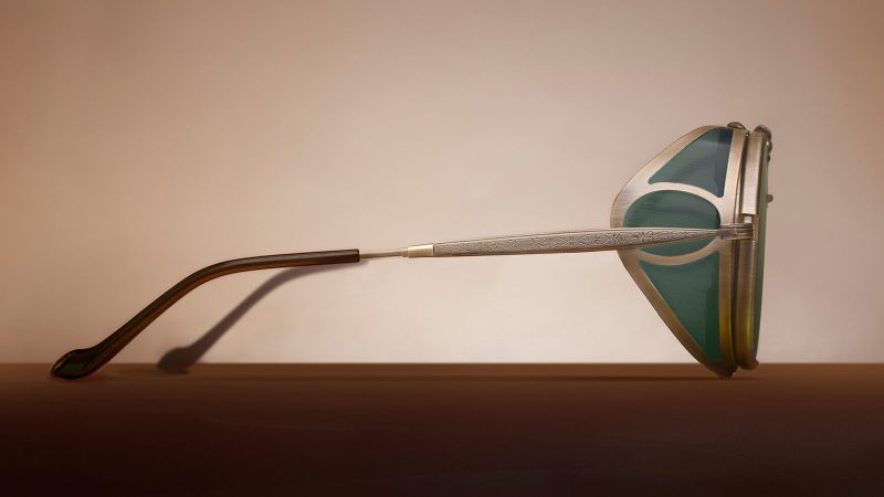 Matsuda's Heritage Collection 2809H-V2 round sunglasses feature titanium frames, Japanese acetate, and side shields.