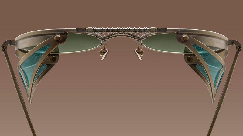 Matsuda's Heritage Collection 2809H-V2 round sunglasses feature titanium frames, Japanese acetate, and side shields.