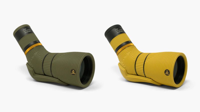 NOCS Lite View Spotting Scope in yellow with rugged wave grip, compact 9x–27x zoom, and wide distortion-free field of view, ideal for outdoor use.