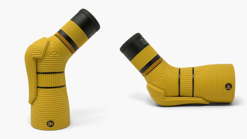 NOCS Lite View Spotting Scope in yellow with rugged wave grip, compact 9x–27x zoom, and wide distortion-free field of view, ideal for outdoor use.