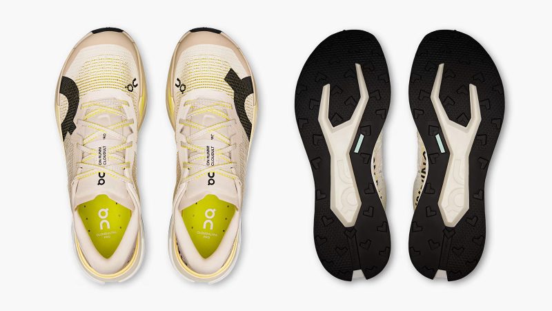 The On Cloudultra Pro trail running shoe features a rugged outsole, a carbon-infused speedboard, and a breathable mesh upper designed for ultra-distance performance.