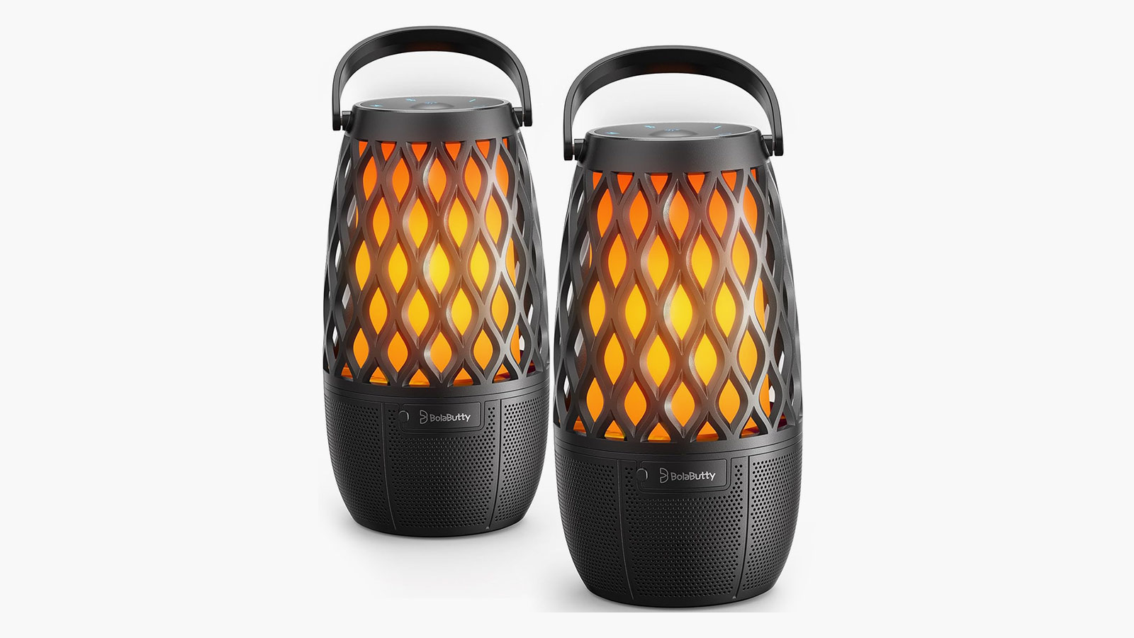 BolaButty outdoor Bluetooth speakers with flame-effect lights, stylish option for best outdoor speakers 2025.