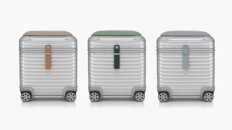 The RIMOWA x Vitra Aluminum Stool is a design-forward storage seat.
