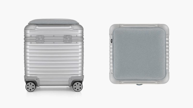 The RIMOWA x Vitra Aluminum Stool is a design-forward storage seat.