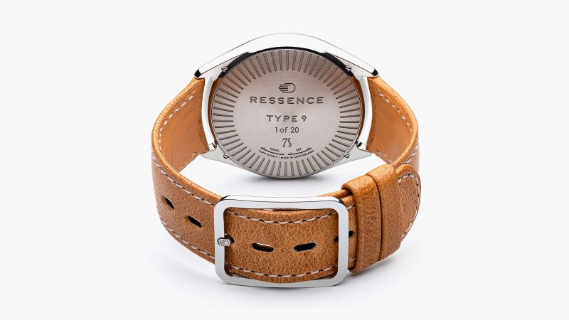 Ressence TYPE 9 S75 boasts a real desert sand dial, a titanium case, and a camel leather strap.