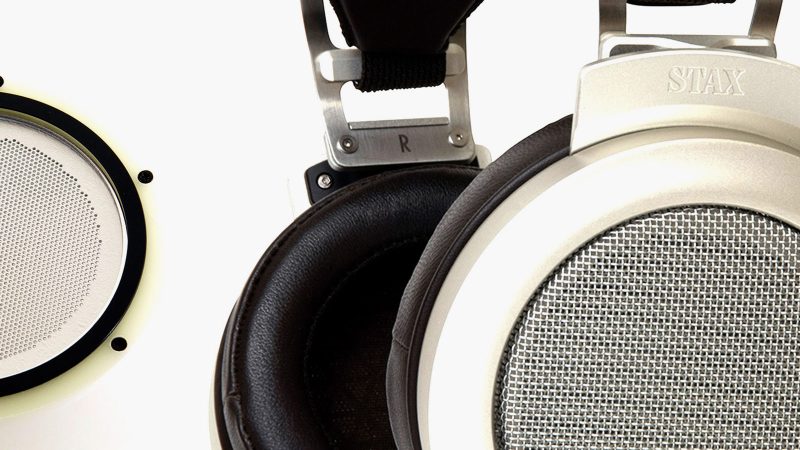 STAX SR-007S electrostatic earspeakers feature upgraded diaphragms, stainless steel anti-resonance structure, and sheepskin earpads for audiophile clarity.