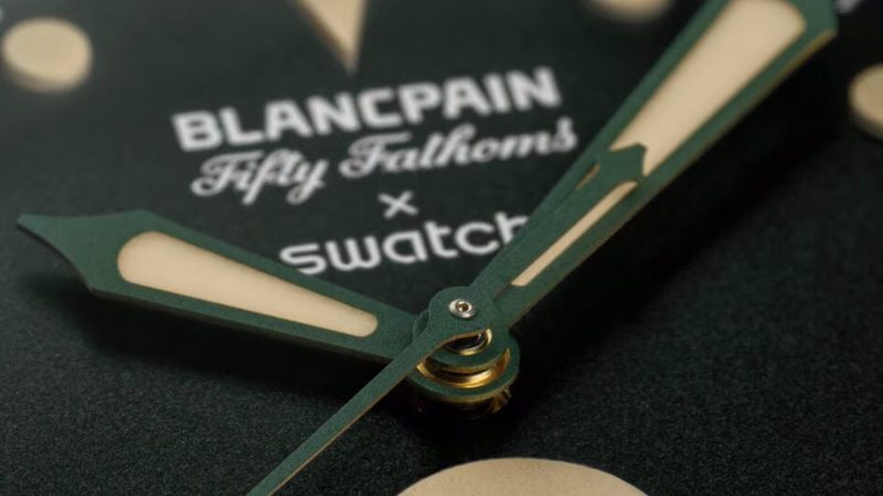 The Swatch x Blancpain Green Abyss is a $400 mechanical dive watch.