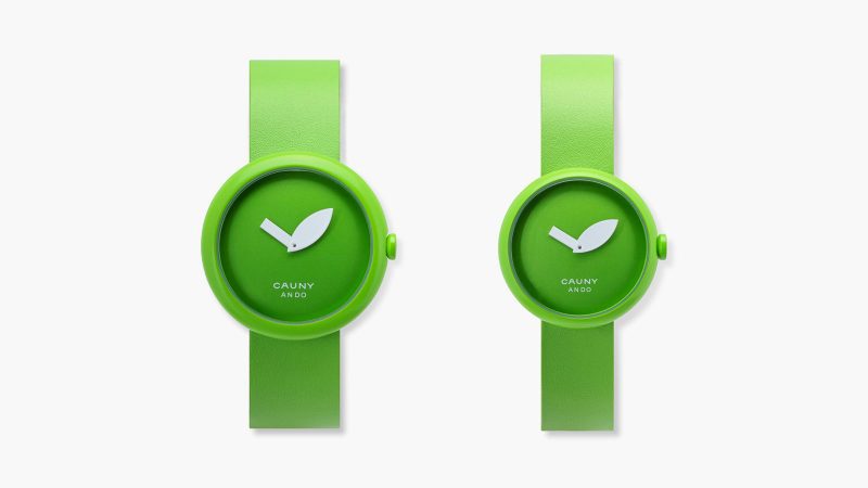 The Cauny x Tadao Ando watch collection is offered in steel and vibrant apple green styles.