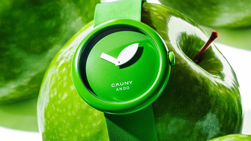 The Cauny x Tadao Ando watch collection is offered in steel and vibrant apple green styles.