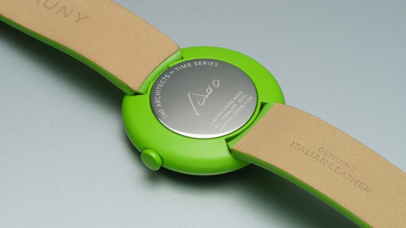 The Cauny x Tadao Ando watch collection is offered in steel and vibrant apple green styles.