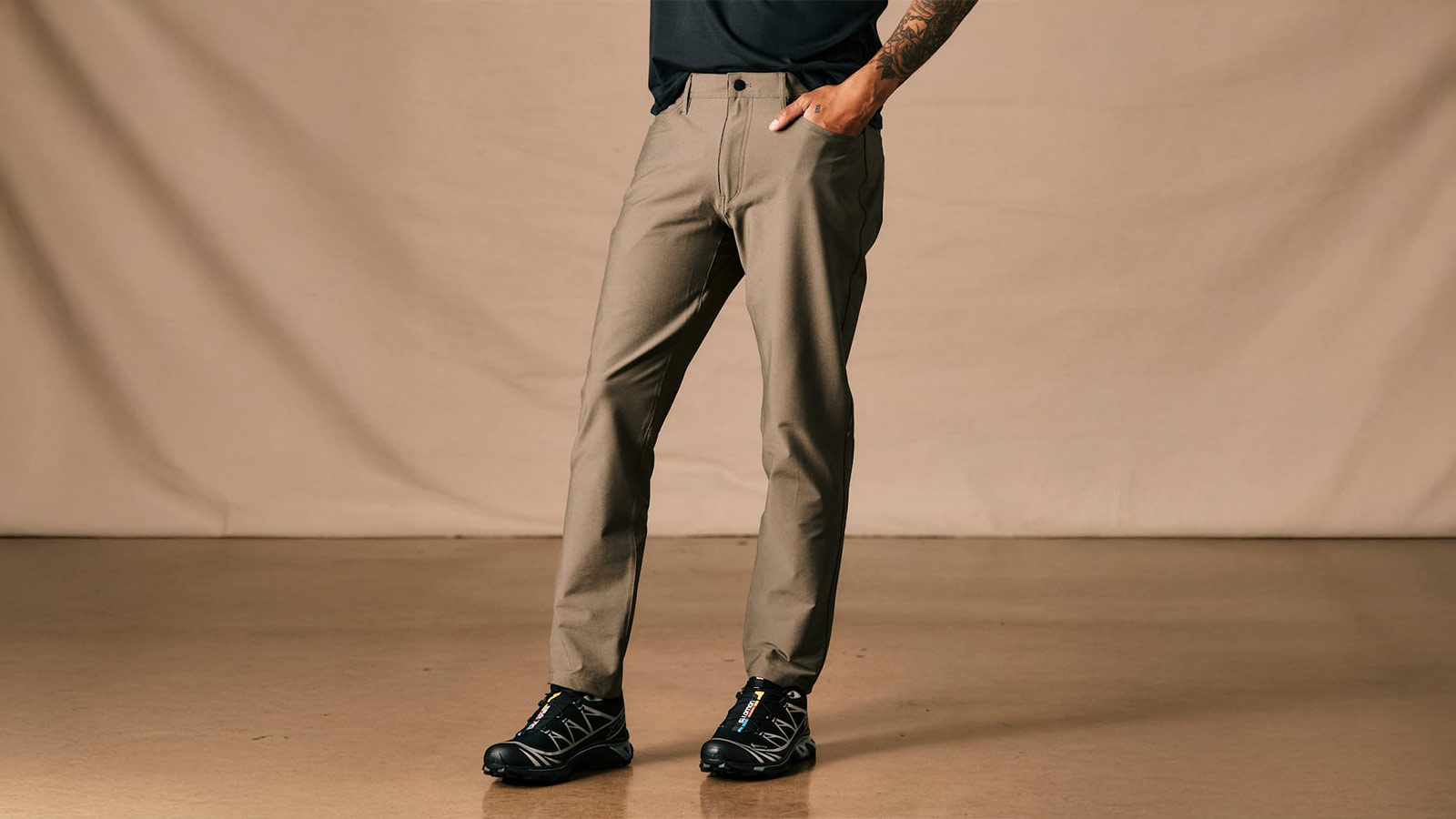 Man wearing the Proof 72-Hour Merino Pant in Khaki