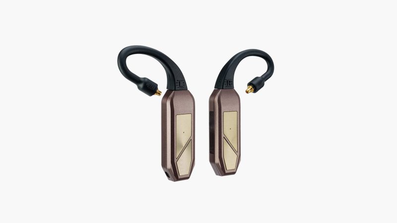 iFi GO Pod Max wireless earbuds with ergonomic stems and charging case, emphasize long battery life, ANC, and hi‑res audio capabilities.