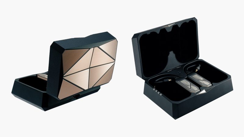 iFi GO Pod Max wireless earbuds with ergonomic stems and charging case, emphasize long battery life, ANC, and hi‑res audio capabilities.