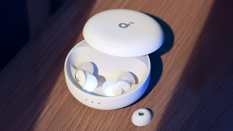 Soundcore's Sleep A30 noise-canceling sleep earbuds have memory foam tips, active noise cancellation, real-time snore masking, and sleep tracking metrics.