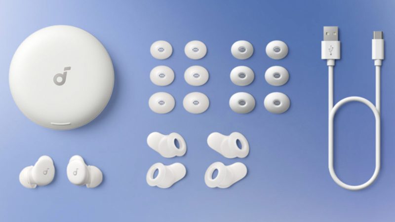 Soundcore's Sleep A30 noise-canceling sleep earbuds have memory foam tips, active noise cancellation, real-time snore masking, and sleep tracking metrics.
