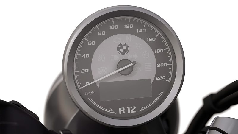 The 2026 BMW R 12 motorcycle with retro cruiser styling, low-slung frame, high-torque engine, and modern engineering for aggressive street performance.