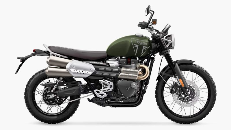 2024 Triumph Scrambler 1200 X adventure motorcycle with 1200cc twin, Marzocchi forks, TFT screen and LED lights.