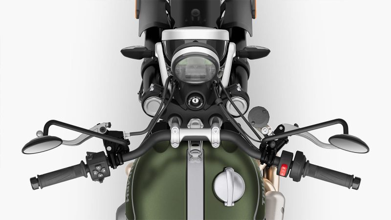2024 Triumph Scrambler 1200 X adventure motorcycle with 1200cc twin, Marzocchi forks, TFT screen and LED lights.