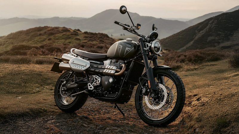 2024 Triumph Scrambler 1200 X adventure motorcycle with 1200cc twin, Marzocchi forks, TFT screen and LED lights.