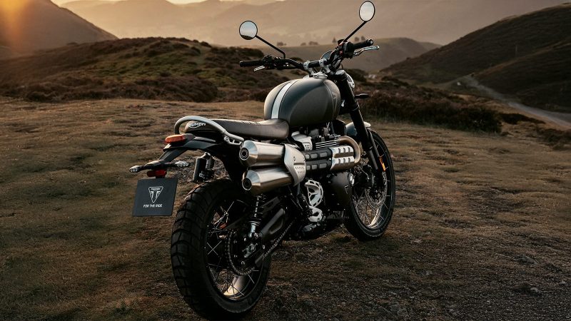 2024 Triumph Scrambler 1200 X adventure motorcycle with 1200cc twin, Marzocchi forks, TFT screen and LED lights.